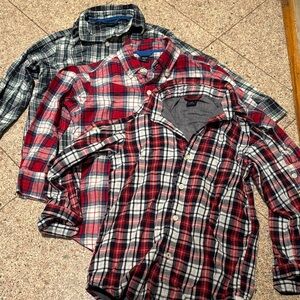 GAP KIDS Bundle of 3 Casual Plaid Button-Down Shirts - Red, Black, Green Boys